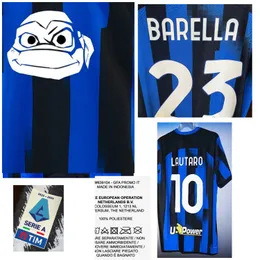 Home Textile 2023 Match Worn Player إصدار محدود Lautaro Thuram Barella Calhanoglu Dimarco Maillot Transfer Transfer على شارة تصحيح كرة القدم