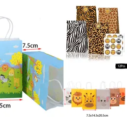New 12Pcs Kraft Jungle Animal Theme Party Candy Cookies Bags Paper Gift Packaging For Kids Boy Safari Birthday Supplies
