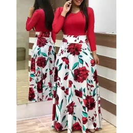 Vestido 2023 moda flor impressão cor combinando manga curta vestido tamanho grande barato mulher gorda roupas imprimir vestidos de festa