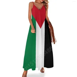Casual Dresses Palestine Flag Print ärmlös lång klänning Kvinnor V-ringad tryckt Swing Retro