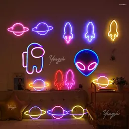 Night Lights Alien Astronaut Neon Sign Rocket Space Star Modeling Lamp Nightlight Wall Decoration For Bar Party Game Room Festival