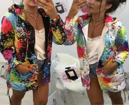 Women Hoodie Colorful Print Coats Zipper Lace Up Long Sleeve Switsshirts Tops Tops Pullover Winter Blouses Outdior Derts7313893