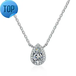 New pear cut 1ct 2ct white gold rodio joyeria fashion jewelry moissanite drop silver necklace chain for women