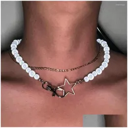 Chokers Choker Gothic Punk Reflective Beads Necklace Luminous Imitation Pearl Star Hip Hop Grunge Goth Y2K For Men Women Unisex Drop Dhzis