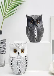 Estilo nórdico artesanato minimalista branco preto corujas estatuetas de animais resina miniaturas decoração para casa sala de estar ornamentos artesanato y2001840298