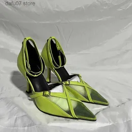 Sandals New Arrival Black Net Fabric Cross Strap Sexy Pointed High Heels Designer Women Shoes Fashion Casual Mesh PartyH2435