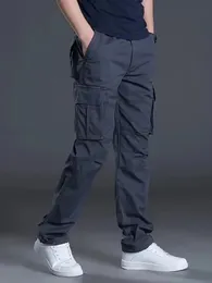 Solind Cotton Multi Flap Pockets Mens Straight Leg Cargo Pants 느슨한 캐주얼 야외 작업 하이킹 전술 240226