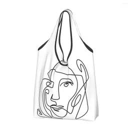 Sacos de compras Engraçado Impressão Pablo Picasso Uma Linha Arte Abstrata Sacola Portátil Shopper Ombro Artista Espanhol Bolsa