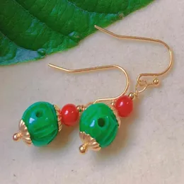 Dangle Earrings Natural Pumpkin Shape Jadeite South Red Beads Gold Ear Hook Custom Children Clip-on Bohemian Art Formal Modern Wedding