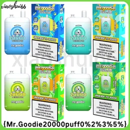 오리지널 Mr. Goodie 20000 퍼프 일회용 vape 충전식 e 담배 20K 퍼프 메쉬 코일 12 색 20ml*2 e- 액체 퍼프 20k 2% 5% 일회용 전자 담배 펜.