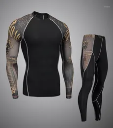 للياقة البدنية MEN PRO COMPRASTION SET MMA RASHGUARD SKIN BASE PLACEOUT SLEEVES Long Sets Crossfit Jiu Jitsu Tee Shirt Homme18527804