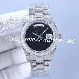 Titta på Black Dial Zircon Luxury Iced Out Diamond Men 40mm DayDate Automatic Mechanical 3A Sweeping Populärt varumärke 16233 Sapphire Glass Wristwatch