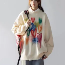 Pullovers gidyq vintage dzianin sweter kobiety koreański kolor love luźne skoczek swobodny żeński streetwear Wszystkie dopasowanie topów jesienna nowa