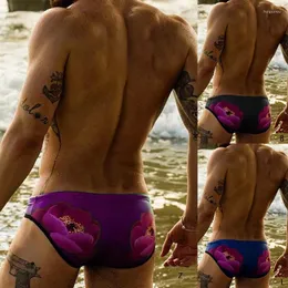 Külotlu erkekler brifing çiçekler baskılı nefes alabilen elastik pamuklu sahil kıyafeti erkek iç çamaşırı plaj için seksi
