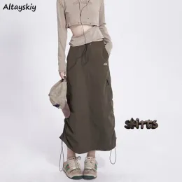 Skirt American Style Midi Skirts Women Women Shirring Ulzzang Vibe Chic Safari Populante streetwear Summer Students Allmatch Vintage Faldas