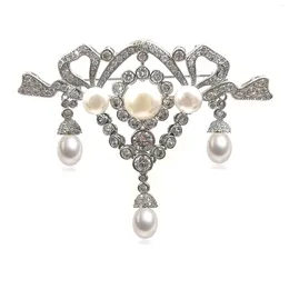 Broszki wspaniałe vintage przezroczystą białą wstążkę trio naśladowane perły kropla broszka biżuteria edwardiańska na ślub ślubny gość druhna