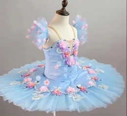 Blå blommor balett tutus för vuxna barn flickor balett tutu ballerina klänning klassisk pannkaka tutu dans kostym klänning 240304