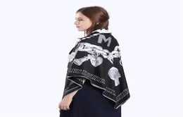 Fashionnew sarja lenço de seda feminino crânio chave impressão lenços quadrados moda envoltório femd grande hijab xale lenço 130130cm4068513