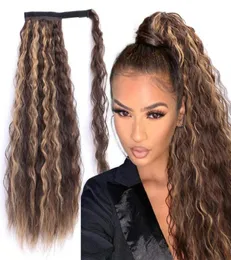 Longo encaracolado rabo de cavalo natural extensão do cabelo envoltório no clipe extensões de cabelo para mulheres loira preto cavalo cauda sintética 2106308794923