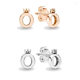 Stud Earrings Original Sparkling Signature Polished Crown O For Women 925 Sterling Silver Wedding Gift Fashion Jewelry