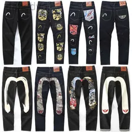 Мужские джинсы Мужские брюки джинсы М-образная вышивка прямая трубка широкие штанины Длинный край уличной повседневной одежды EV высокий хип-хоп размер одежды 28-40 240305