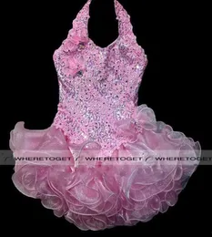 Halter Little Girls Cupcake Infant Pink Sequins Short Gowns Toddler Baby Kids Pageant Dresses Baby Girl Party Dress7462732