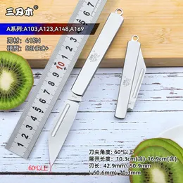 Three Cut Wooden Mini Folding Fruit Outdoor Self-Defense Portable Keychain, Small Knife, Stainless Steel Sharp 931756