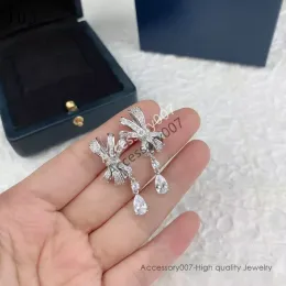 designer jewelry earingPremium Full Diamond Stereoscopic Bow Earrings Sier Fashion Drop Pendant Long Designer Elegant Jewelry Earrings Jewelry