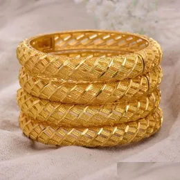 Bangle Annayoyo 4Pcs/Lot 24K Dubai India Ethiopian Gold Filled Color Bangles For Women Girls Party Jewelry Bracelet Gifts1 Drop Deli Dhls8