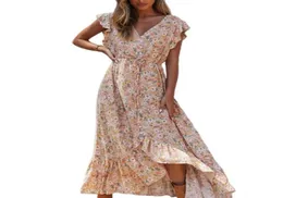 Stampa floreale Abito lungo Boho Abiti estivi Bottoni Telai Donna Gypsy Maxi abiti Casual Donna 2020 Primavera Estate Nuovo2697714