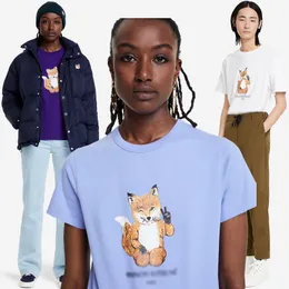 Våren och sommaren ny nisch Small Fox Animal Letters Tryckt Cotton Round Neck Women's Short Sleeve T-shirt Kvinnor