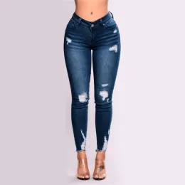 Pantaloni signore settini che sollevano jeans attillati in vita alta pantaloni in denim sligge elastici distrutti i pantaloni strappati