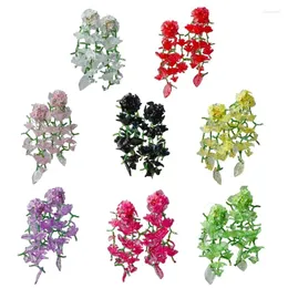 Dangle Earrings E0BF Acrylic Floral Blossom Ear Rings Colorful Flower Eardrop Vintage Pendant Eye Catching Drops Accessory