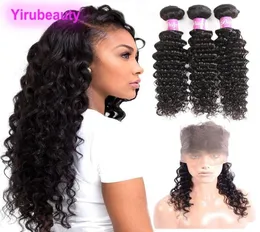 Brazilian Virgin Human Hair Deep Wave Curly 4 Pieceslot 360 Lace Frontal With Bundles 1028 inch Natural Color Hair Extensions4375592