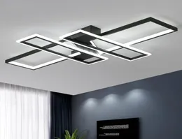 Deckenleuchten LED-Kronleuchter Licht für Wohnzimmer Schlafzimmer Küche Zuhause Moderne Lampen Fernbedienung Schwarz Rechteck Fixtures1282185