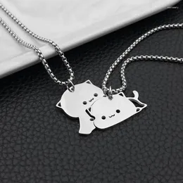 Pendant Necklaces 2PCS Stainless Steel Kawaii Cat Couple Necklace For Women Men Fashion Friend Clavicle Chain Animal Gifts