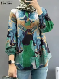 トップス秋の長袖ビンテージシャツザンゼアイスラム服eidムバレクイスラム教徒トップカジュアルブルサ女性スタイリッシュな花柄のプリントブラウス