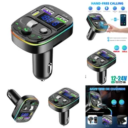 New FM Transmitter PD Type-C Dual USB 3.1A Fast Charger Bluetooth Light Modulator Colorful 5.3 Handsfree Car Mp3 Ambient Player N1d6