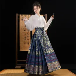 Skirts 3 Colors Horse Face Skirt Ming Dynasty Ethnic Style Hanfu Dress Traditional Chinese Style 4.5m Satin Face Soft Elegant Pleated