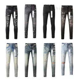 Varumärke mens jeans svarta lila jeans högkvalitativa amirs baggy jeans denim tår perforerade tätt motorcykel smala fit man jeans grossist jeans byxor rap mönster jeans