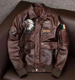 2021 Chestnut Indian Bomber Fighter本物のレザージャケット100本物の牛ひもバイクバイカーコートパイロット衣料品2905046