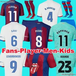 23 24 Camisetas de Football Soccer Jersys Pedri Lewandowski Gavi 2023 2024 T 셔츠 FC Balde Ferran Raphinha Barcelona Dest 축구 셔츠 남성 Barca 키트