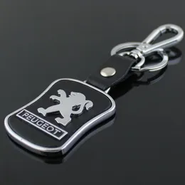 5st Top Fashion Car Logo Keychain för Peugeot Metal Leather Keyring Key Chain Ring Llaveros Chaveiro Car Emblem Key Holder2888