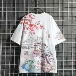 T-shirt Japon Sakura Baskı Tshirts Pamuk Yaz Harajuku Tshirts Erkekler Mo Dao Zu Shi Çin tarzı Street Giyim T Shirt Kadınlar için CS546