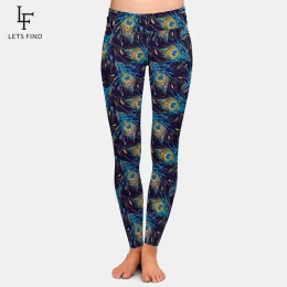 Leggings New Peacock Feather High Elastic Leggings Women 3D Print High midje Milk Silk Fitness Leggings