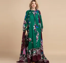 Fashion Designer Loose Maxi Dress Women039s Split Sleeve Floral Print Holiday Party Vintage Long Dress2225171