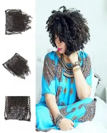 Belo afro kinky encaracolado virgem cambojano grampos de cabelo Ins 7pcsset clipe preto em extensões de cabelo cabelo humano real 120gset GEASY4686263