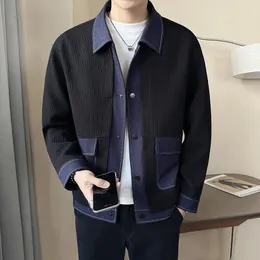 Men's Jackets For Men Fashion Spliced Design Long Sleeve Mens Casual Jacket Korean Luxury Clothing Turn Down Collar Slim Fit Coat Male