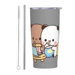 Tumblers Dudu Bear och Bubu Panda Tumbler tittar på film kall dryck vatten flaska bärbar rostfritt stål kaffemugg kör muggar cup