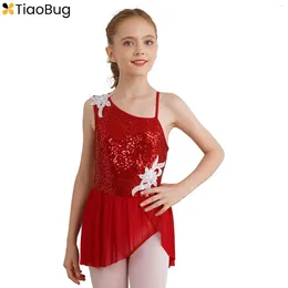 Abbigliamento da palcoscenico per bambina, balletto, danza lirica, vestito con paillettes, tutù senza maniche, body da ginnastica, costume da ballo di carnevale di Natale